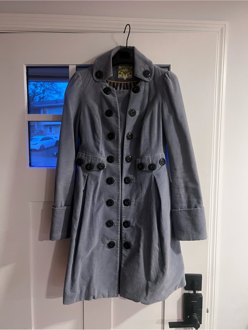 Anthropologie Periwinkle Double-Breasted Soft Cotton Trench Coat.